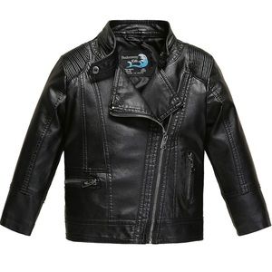 Budermmy Youth Faux Leather Motorcycle Moto Biker Jacket Zipper Black Size 7-8